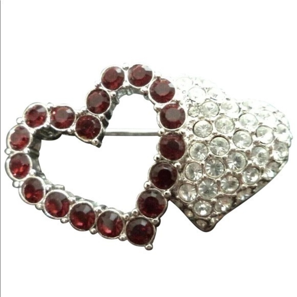 Swarovski Red & White Crystal Heart Brooch